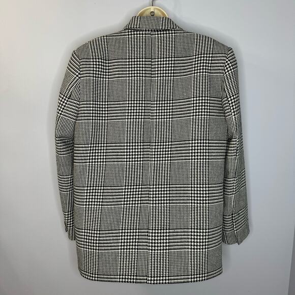 Zara Women's Doble Breasted Checkered Blazer White with Black Relaxed Fit L - Picture 9 of 10